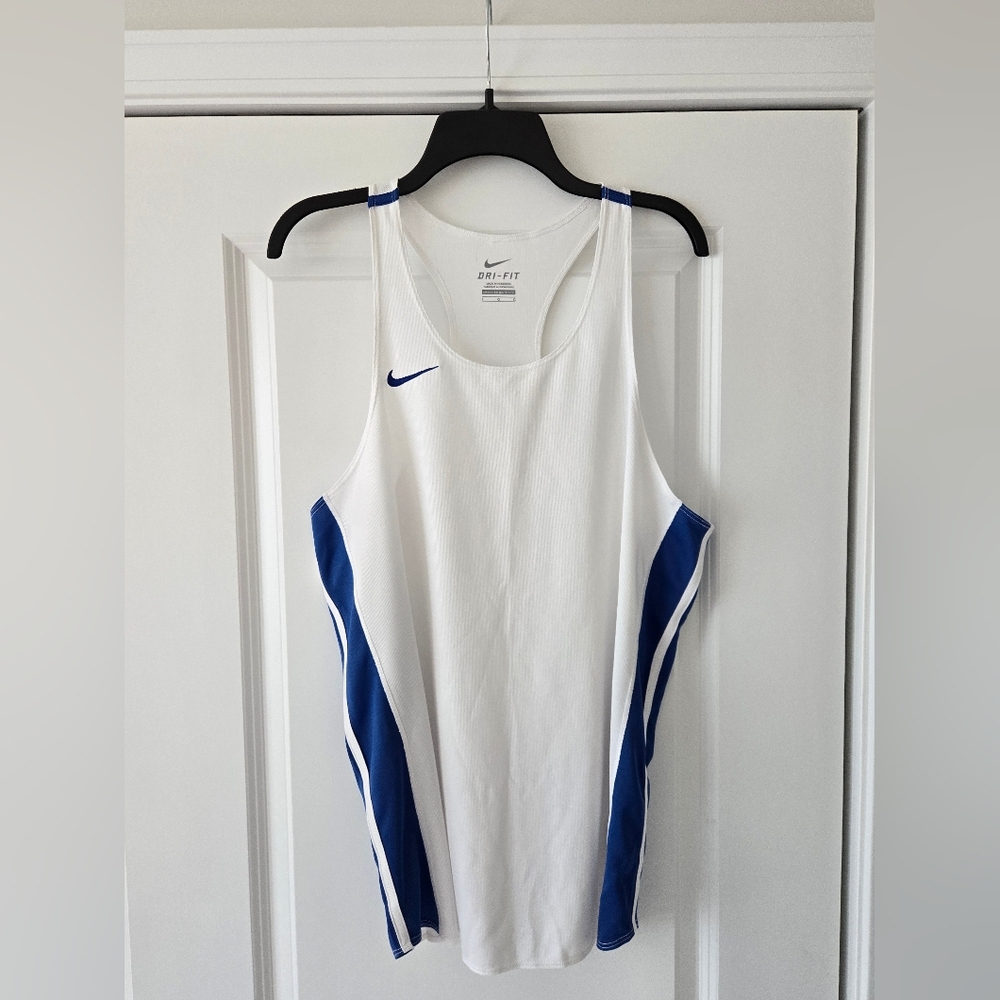 Nike Dri-Fit Tank Top, White with Blue Design, Size Large